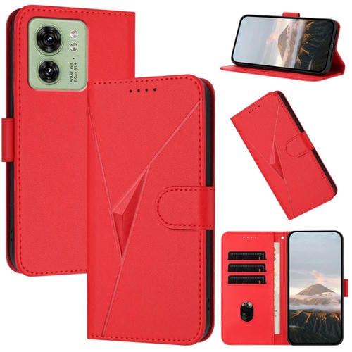 Funda de Cuero Motorola Edge 40 con Cierre de Hebilla y Diseño Triangular (Rojo)