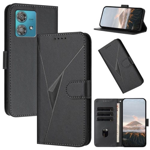 Funda de Cuero con Cierre de Hebilla y Patrón Triangular para Motorola Edge 40 Neo 5G (Negro)