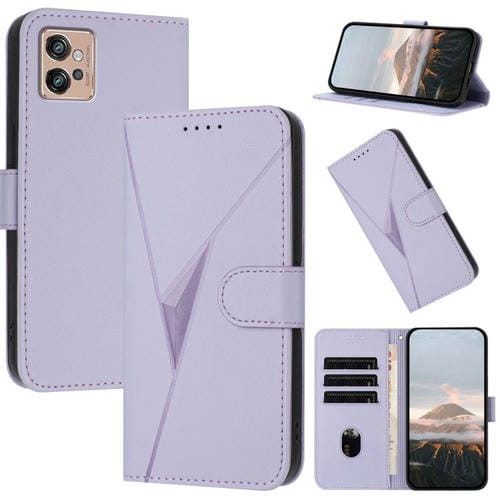 Funda de Cuero Motorola Moto G32 con Cierre de Hebilla y Diseño Triangular (Morado Claro)
