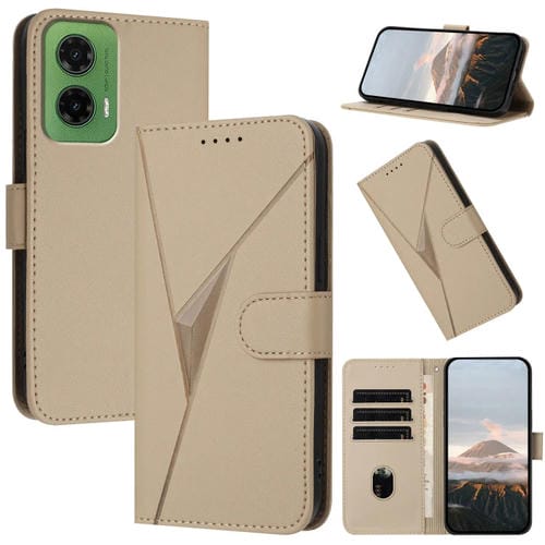 Funda de Cuero con Hebilla y Diseño Triangular para Motorola Moto G35 (Dorada)