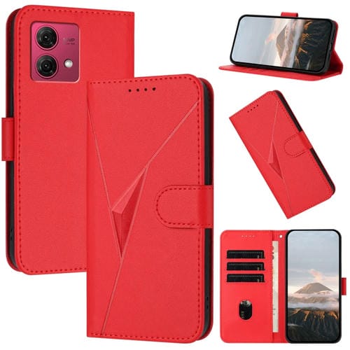 Funda de Cuero con Cierre de Hebilla y Diseño Triangular para Motorola Moto G84 5G (Rojo)