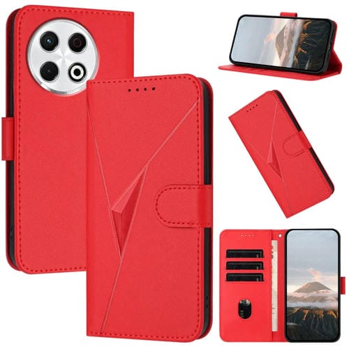 Funda de Cuero para Tecno Spark 30 Pro 4G con Cierre de Hebilla y Diseño Triangular (Rojo)