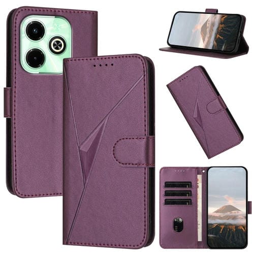 Funda de Cuero con Cierre de Hebilla y Diseño Triangular para Infinix Hot 40I (Morado Oscuro)