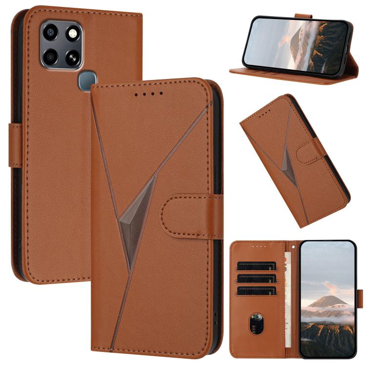 Funda de Cuero con Hebilla y Diseño Triangular para Infinix Smart 6 y Smart 6 HD (Marrón)