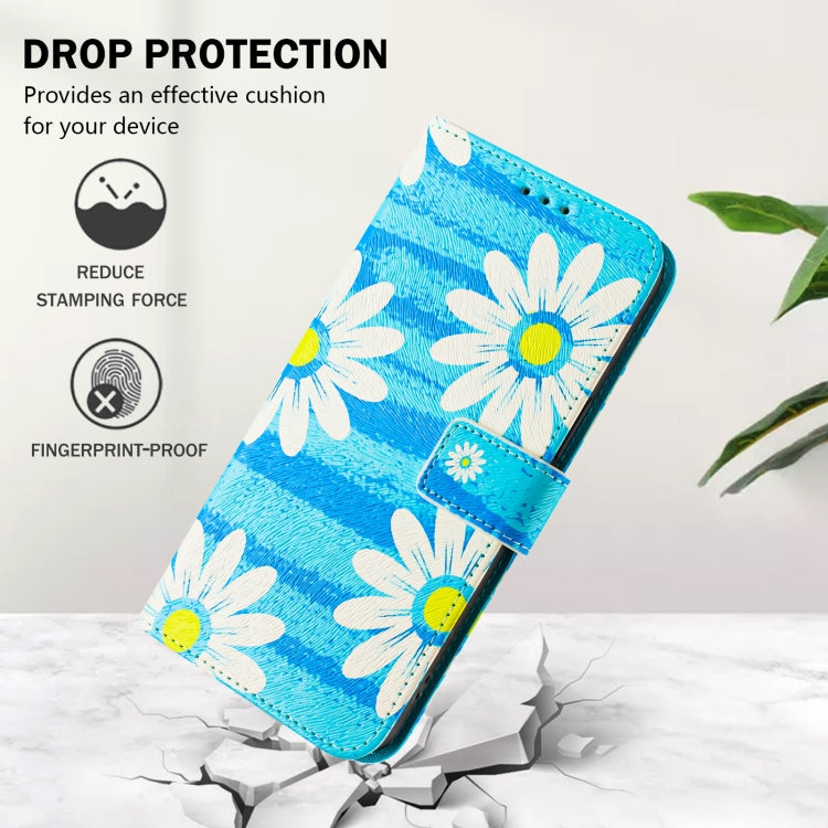 Funda de Cuero para iPhone 16E Diseño Dibujo Artístico (Margarita Azul)