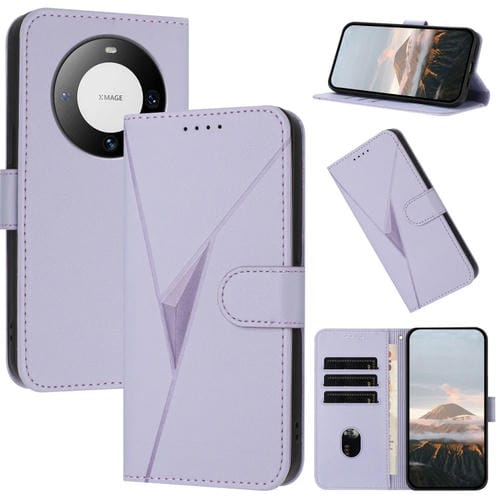 Funda de Cuero con Cierre de Hebilla y Diseño Triangular para Huawei Mate 60 Pro (Morado Claro)