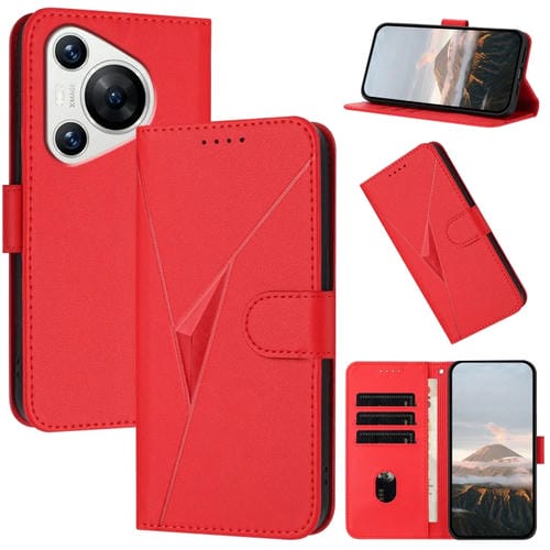 Funda de Cuero con Cierre de Hebilla y Diseño Triangular para Huawei Pura 70 (Rojo)