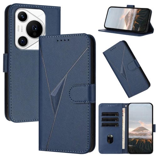 Funda de Cuero Huawei Pura 70 Pro y Pura 70 Ultra con Cierre de Hebilla y Diseño Triangular (Azul Real)