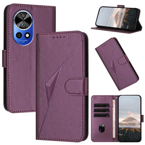 Funda de Cuero con Cierre de Hebilla y Diseño Triangular para Huawei Nova 12 Pro/Nova 12 Ultra (Morado Oscuro)