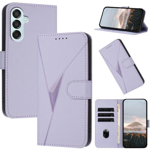 Funda de Cuero Samsung Galaxy M15 5G/F15 5G Cierre Hebilla Diseño Triangular (Morado Claro)