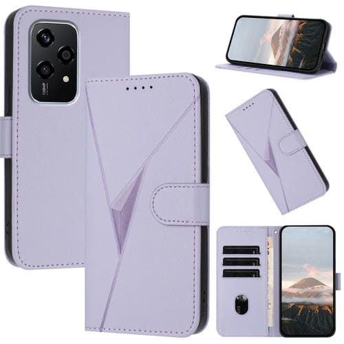 Funda de Cuero con Hebilla y Diseño de Triángulos para Honor 200 Lite (Morado Claro)