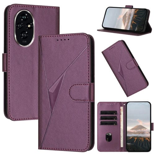 Funda de Cuero con Hebilla y Diseño de Triángulos para Honor 200 Pro (Morado Oscuro)