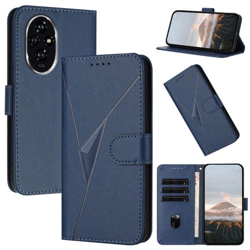 Funda de Cuero Honor 200 Pro con Hebilla y Diseño de Triángulos (Azul Real)