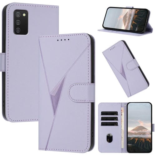 Funda para Samsung Galaxy A02S Cuero Cierre Hebilla Diseño Triángulos (Morado Claro)
