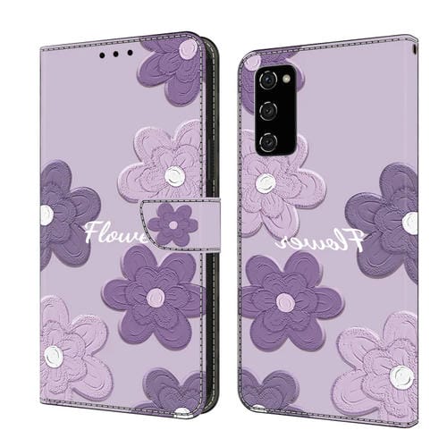 Funda de Cuero Samsung Galaxy S20 FE Pintada a Mano Flores (Morado Oscuro)