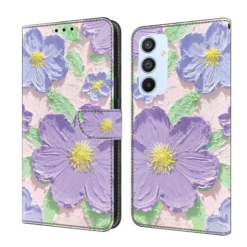 Funda de Cuero Samsung Galaxy A54 5G Pintada al Óleo Función Protección (Flores Moradas)