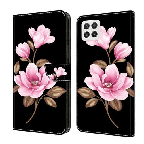 Funda de Piel Samsung Galaxy A22 5G Pintada a Mano Flores Negras
