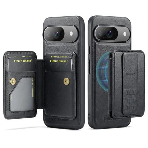 Funda para Teléfono Fierre Shann con Tarjetero Magnético y Tapa Horizontal de Piel para Google Pixel 9/9 Pro (Negro)