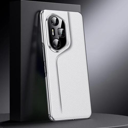 Funda de Cuero Genuino para Teléfono con Tapa Honor 300 Pro (Blanca)