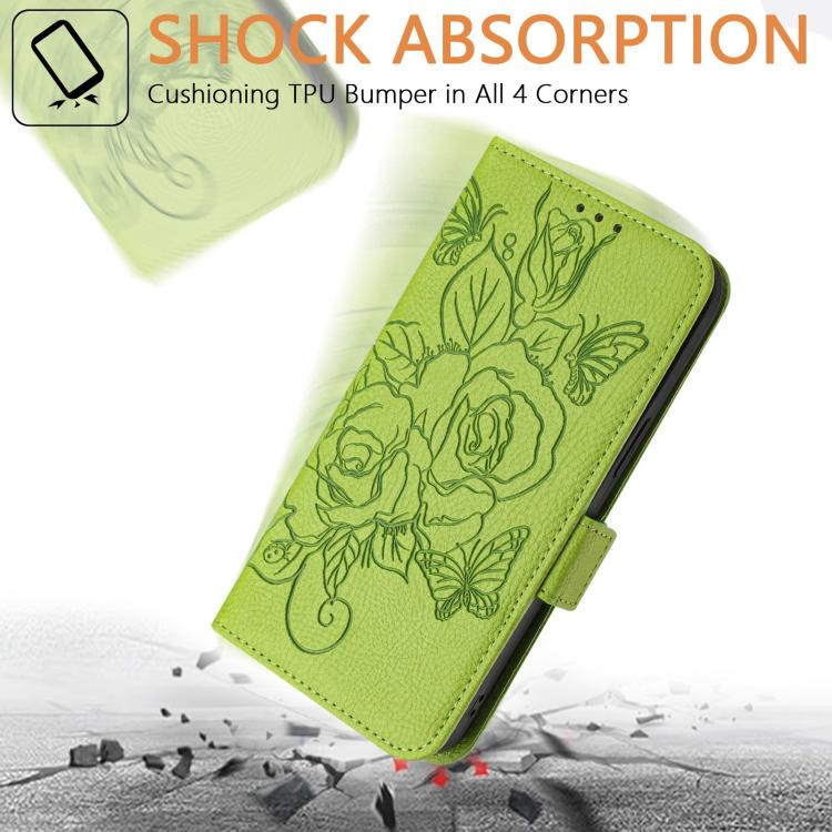 Funda de cuero antirrobo RFID con relieve rosa para Samsung Galaxy A17 4G (verde)
