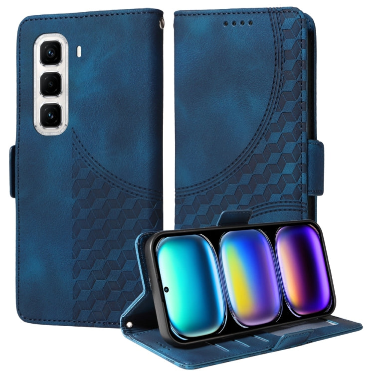 Funda de Cuero para Infinix Hot 50 Pro+ 4G con Diseño de Rombos y Estrellas (Azul)