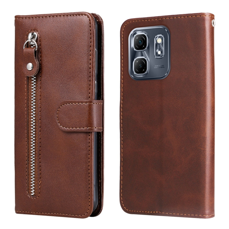 Funda de Piel con Textura de Becerro y Cremallera para Infinix Hot 50I y Smart 9 (Marrón)