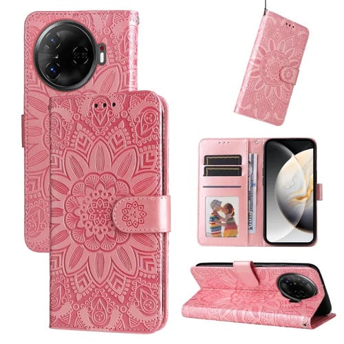 Funda de Piel con Relieve Girasol para Teléfono Tecno Camon 30 Pro (Rosa)