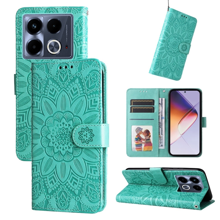Funda de Piel con Relieve de Girasol para Teléfono Infinix Note 40 4G (Verde)