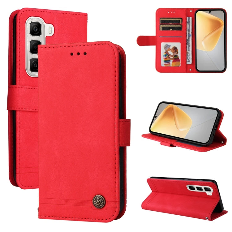 Funda de Cuero con Botones de Metal y Árbol de la Vida para Infinix Hot 50 4G (Rojo)