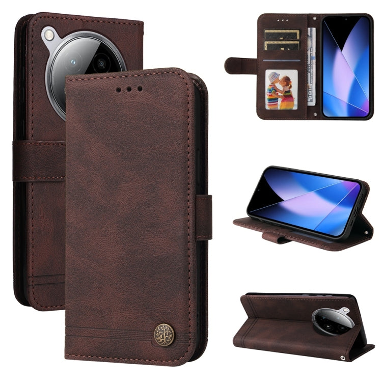 Funda de Cuero con Botones de Metal y Árbol de la Vida para Infinix Zero 40 4G/5G (Marrón)