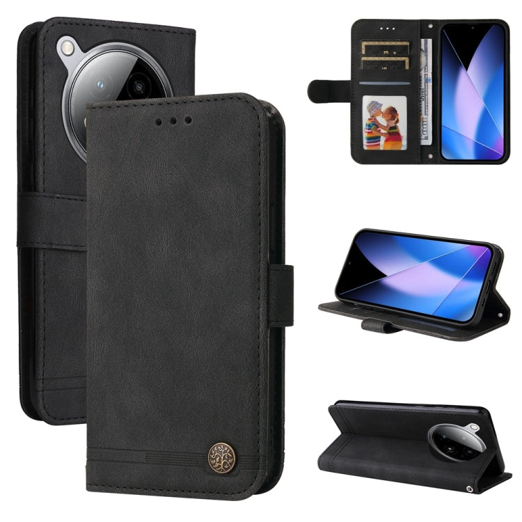 Funda de Cuero con Botones de Metal y Árbol de la Vida para Infinix Zero 40 4G/5G (Negro)