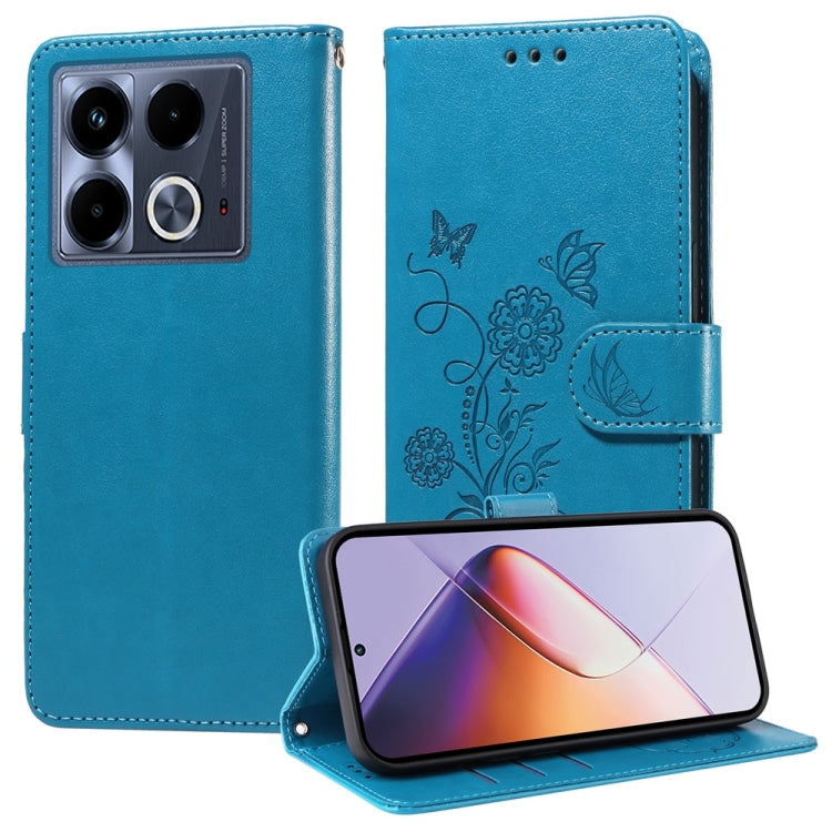 Funda de Cuero para Infinix Note 40 4G con Diseño de Mariposas y Flores en Relieve (Azul)