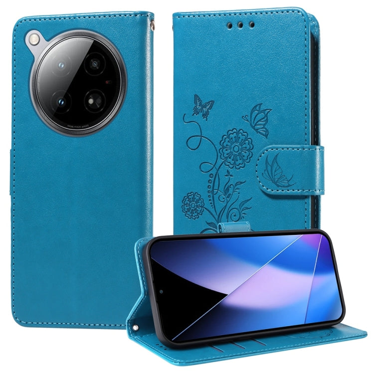 Funda de Cuero con Diseño de Mariposas y Flores en Relieve para Infinix Zero 40 4G/5G (Azul)