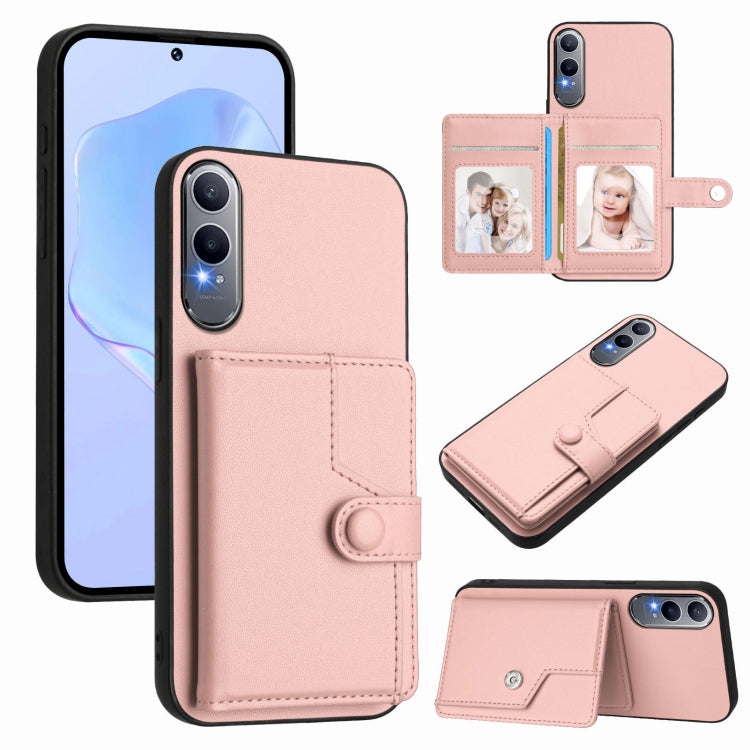 Funda para Teléfono OnePlus Nord CE4 Lite 5G Antirrobo con Botón y Tarjetero RFID (Rosa)