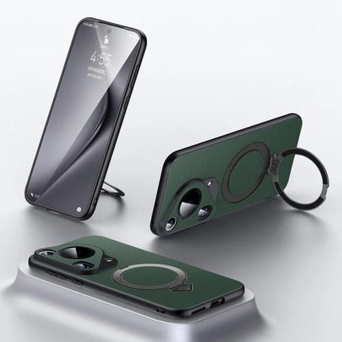 Funda para Teléfono Huawei Pura 70 Ultra con Soporte Magnético Magsafe de Cuero (Verde)