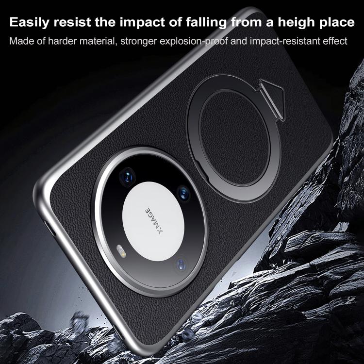 Funda para Teléfono Huawei Mate 60 con Soporte Magnético Magsafe de Cuero de Grano Superior (Marrón)