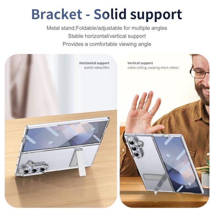 Funda híbrida de TPU y PC con soporte para Samsung Galaxy Z Fold7 5G (plateada)