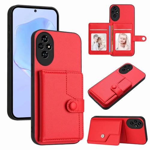 Funda Antirrobo para Honor 200 con RFID y Tarjetero con Botón (Roja)