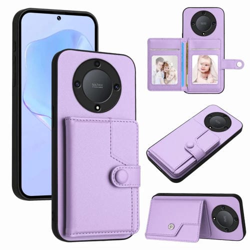 Funda para Teléfono Antirrobo con Botón y Tarjetero RFID para Honor X9A/Magic5 Lite (Morado)