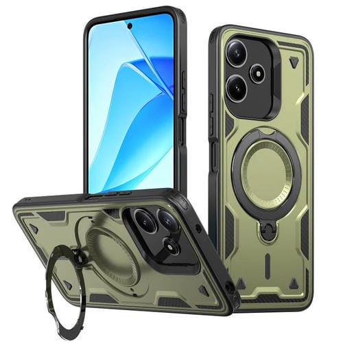 Funda híbrida de TPU con soporte de anillo MagSafe para Redmi 12 5G (verde oliva)