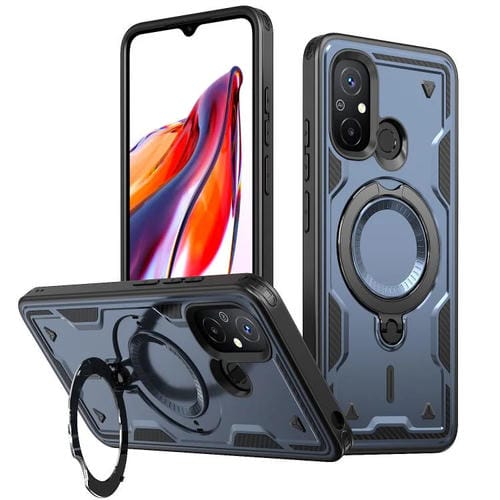 Funda híbrida de TPU con soporte de anillo MagSafe para Redmi 12C 4G (azul)