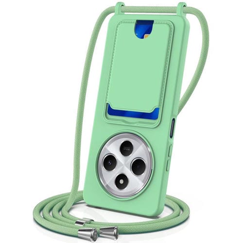 Funda de silicona líquida de color sólido con cordón para Redmi 14C 4G / 14R 5G / A4 5G (verde)