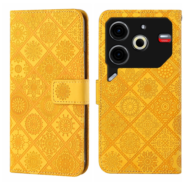 Funda Cuero Patrón En Relieve Estilo Étnico para Tecno Pova 6 Neo (Amarillo)