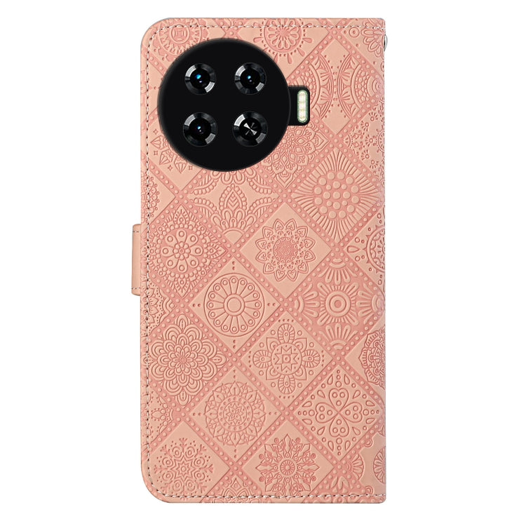 Funda Cuero Tecno Spark 20 Pro+ Patrón Relieve Étnico (Rosa)