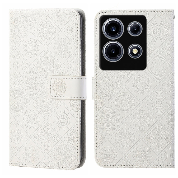 Funda de Cuero con Patrón en Relieve Estilo Étnico para Infinix Note 30 Vip (Blanca)