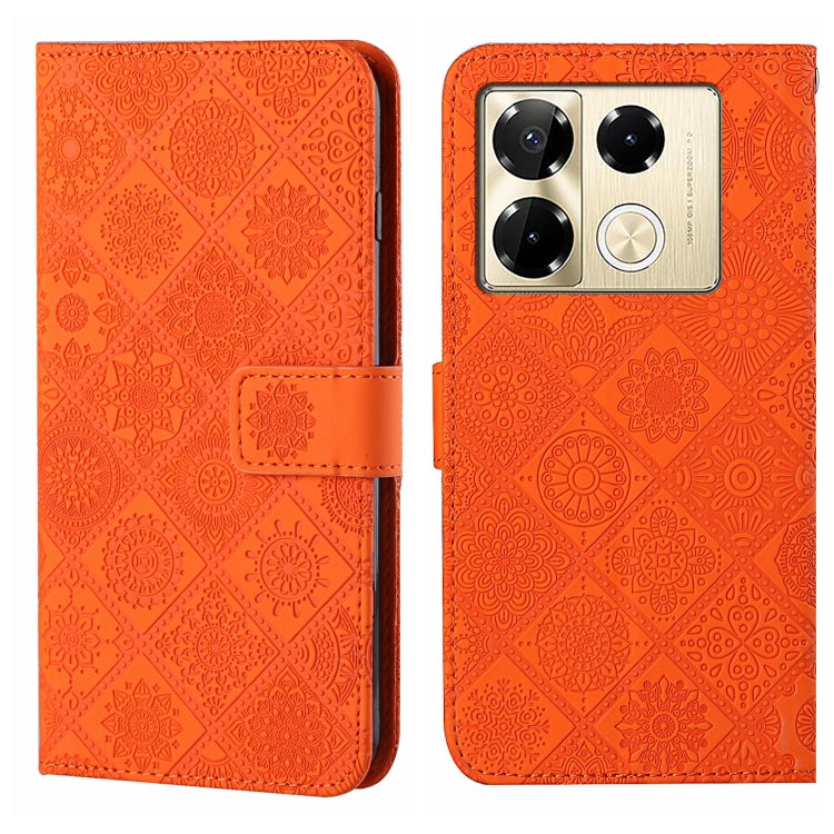 Funda de Cuero con Patrón en Relieve Estilo Étnico para Infinix Note 40 Pro (Naranja)