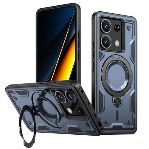 Funda híbrida de TPU con soporte para anillo MagSafe para Xiaomi Poco X6 (azul)