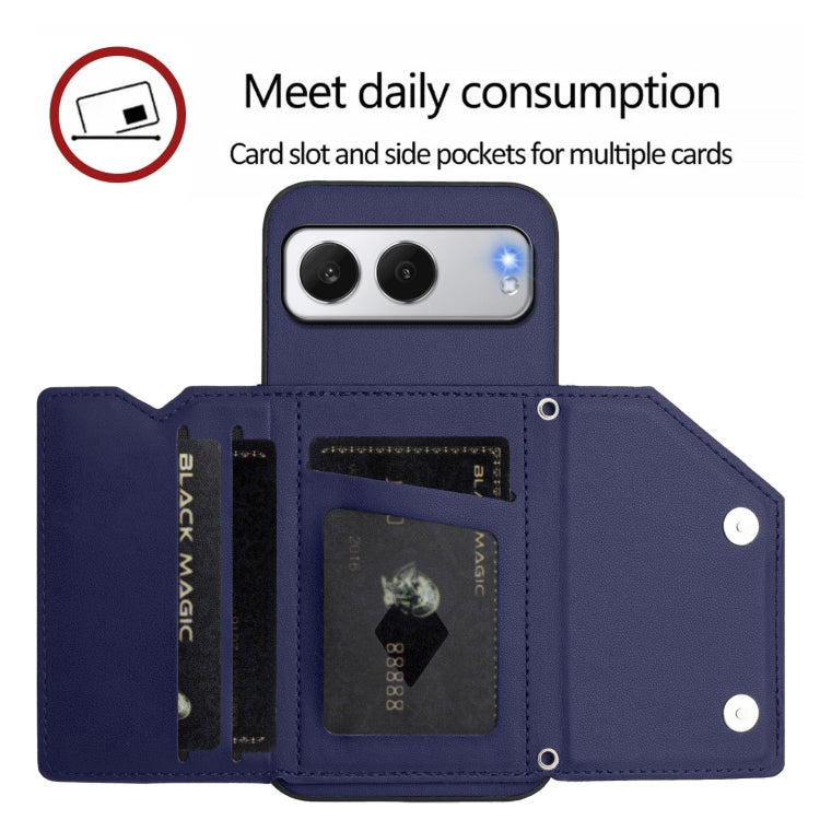 Funda para OnePlus Nord 4 con 4 Ranuras para Tarjetas y Correa para Muñeca (Azul)