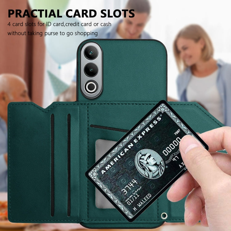 Funda para OnePlus Nord Ce4 con 4 Ranuras para Tarjetas y Correa para Muñeca (Verde)