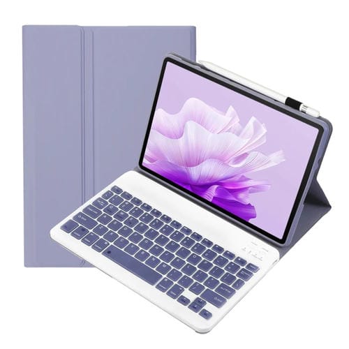 Funda de Cuero para Tablet Huawei Matepad 11.5 S (2024) con Teclado Bluetooth Desmontable (Blanco Lavanda)